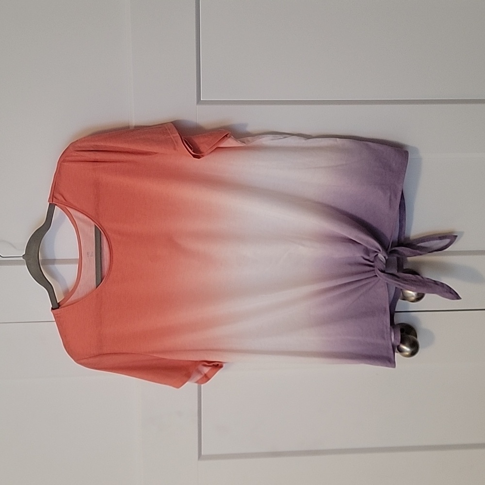 Ideology Coral White Purple Ombre Tie-Front Short Sleeve Tee